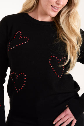 Rhinestone Heart Long Sleeve Jumper