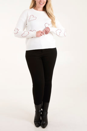 Rhinestone Heart Long Sleeve Jumper