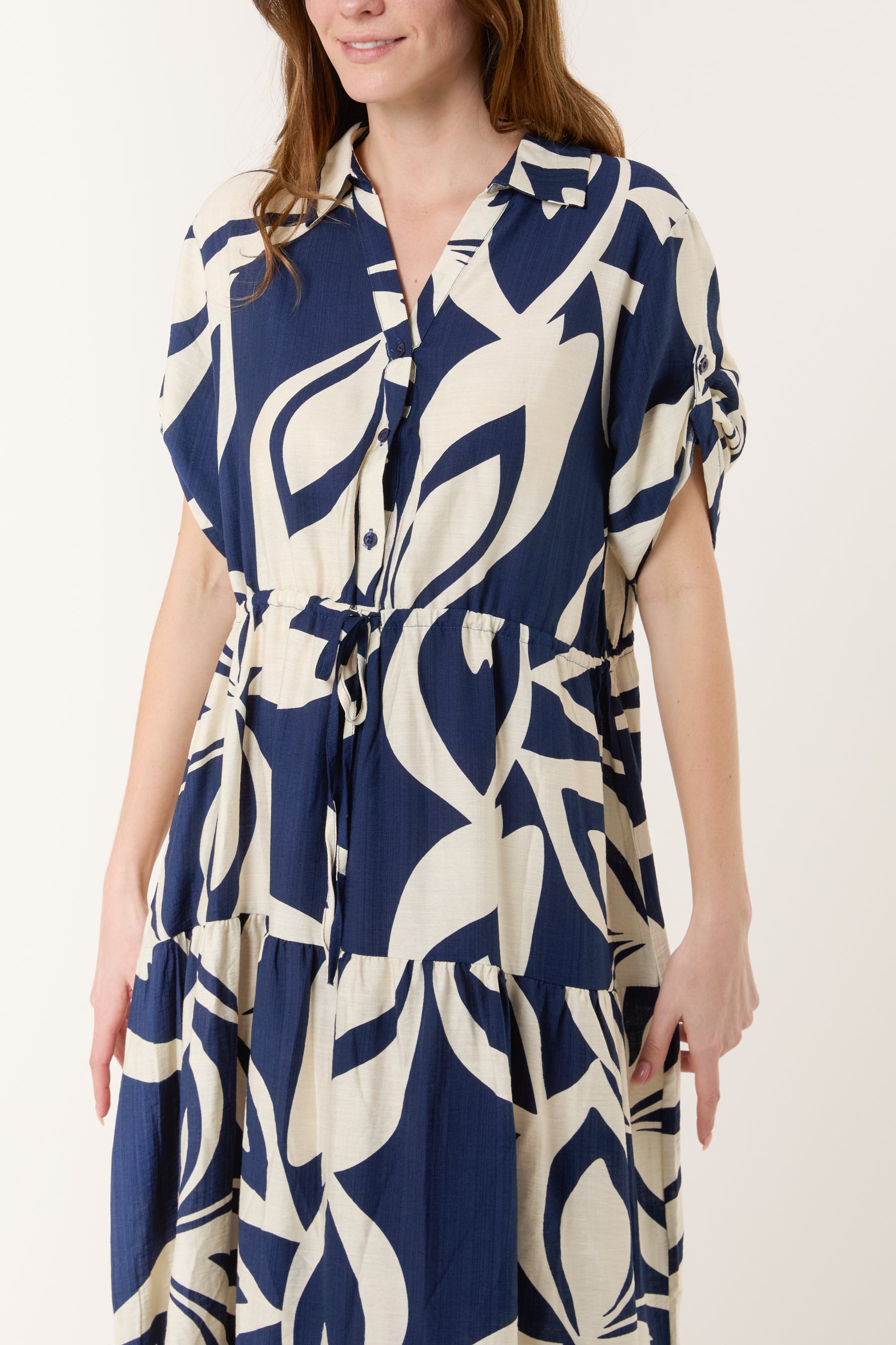 Abstract Floral Tiered Button Dress