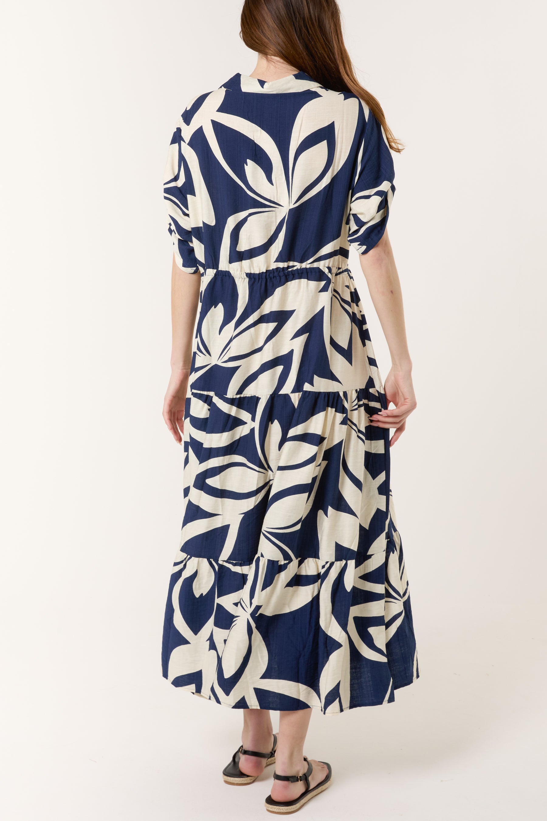 Abstract Floral Tiered Button Dress