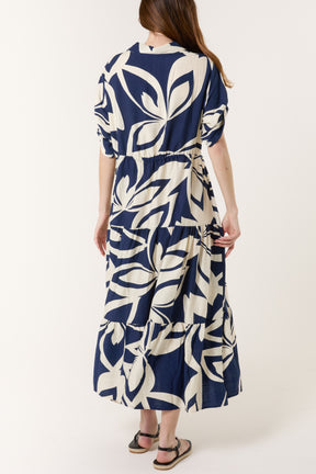 Abstract Floral Tiered Button Dress