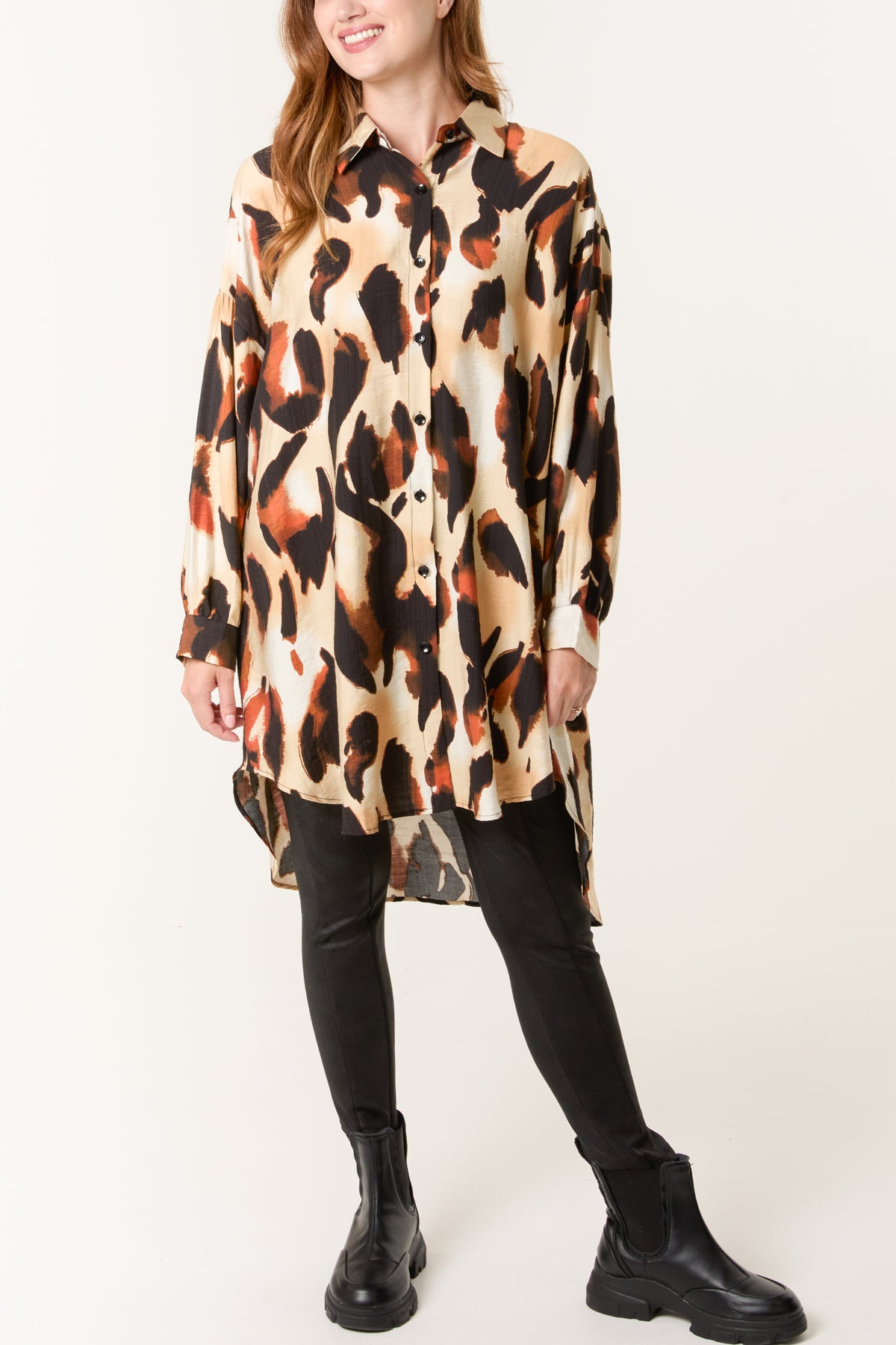 Relaxed Leopard Print Long Sleeve Shirt