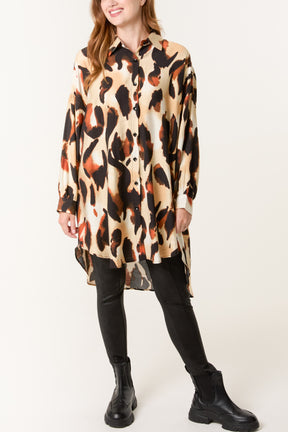 Relaxed Leopard Print Long Sleeve Shirt