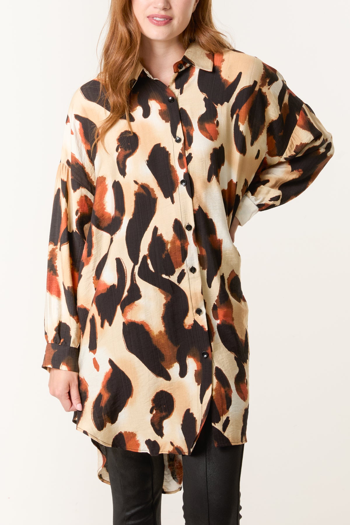 Relaxed Leopard Print Long Sleeve Shirt