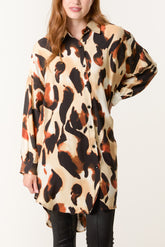 Relaxed Leopard Print Long Sleeve Shirt