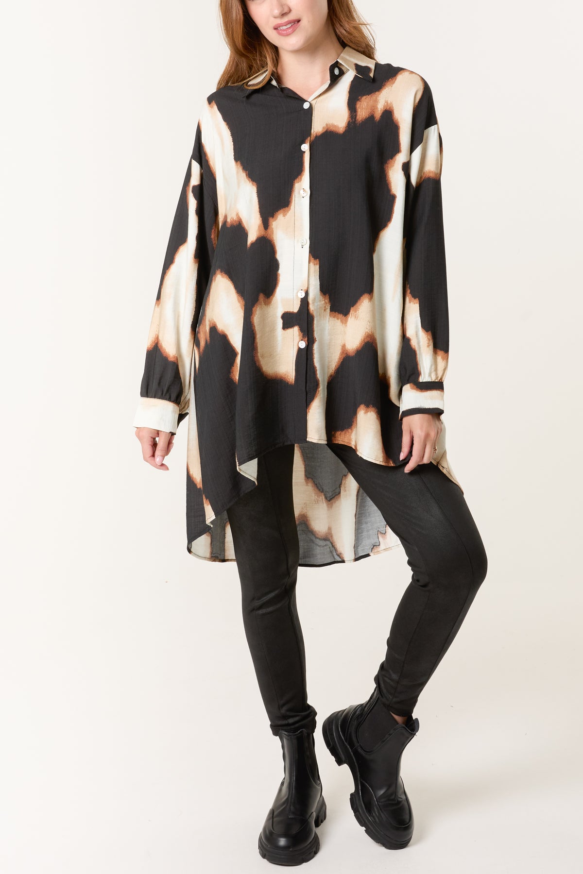 Relaxed Abstract Burnt Print Long Sleeve Shirt