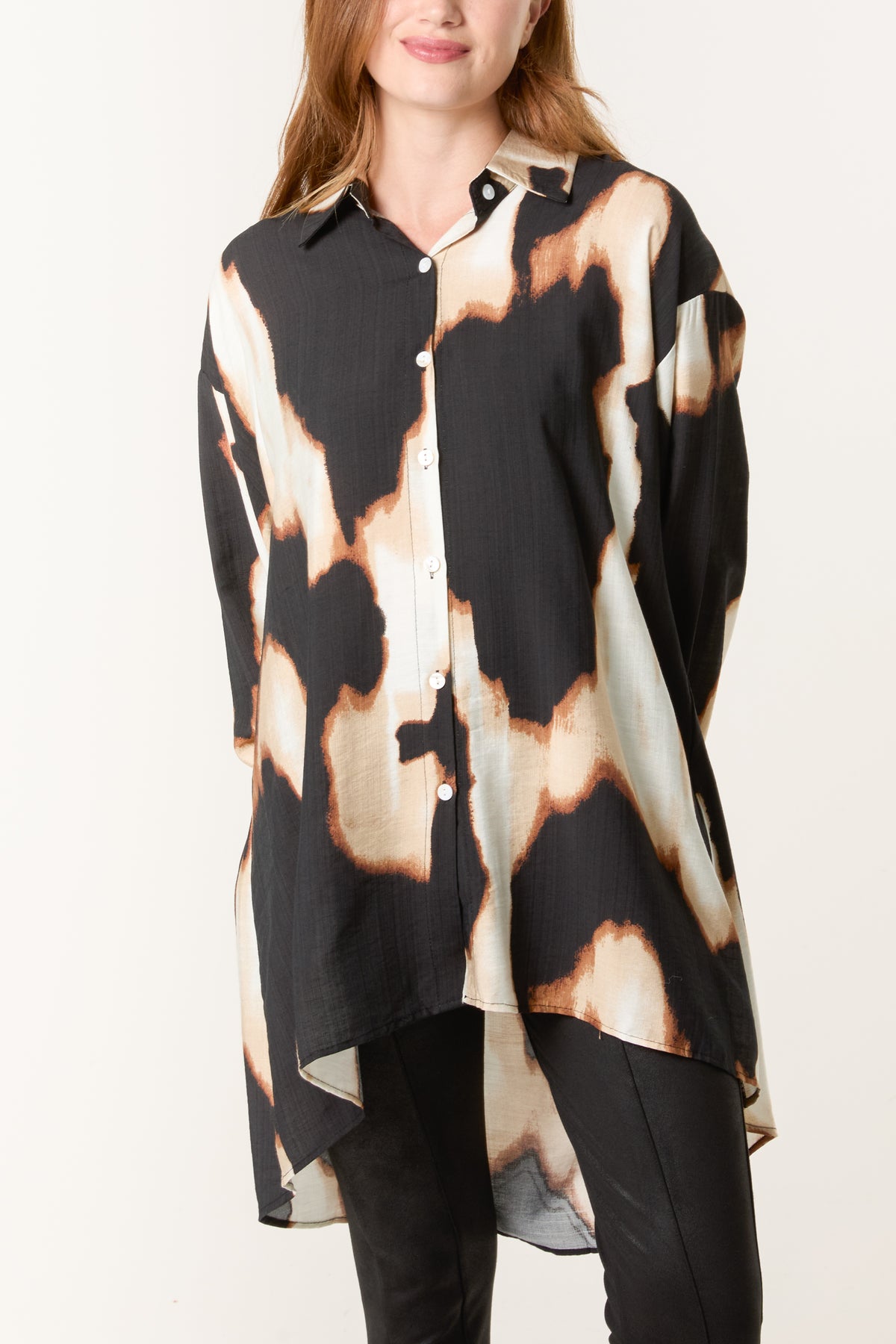 Relaxed Abstract Burnt Print Long Sleeve Shirt