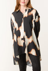 Relaxed Abstract Burnt Print Long Sleeve Shirt
