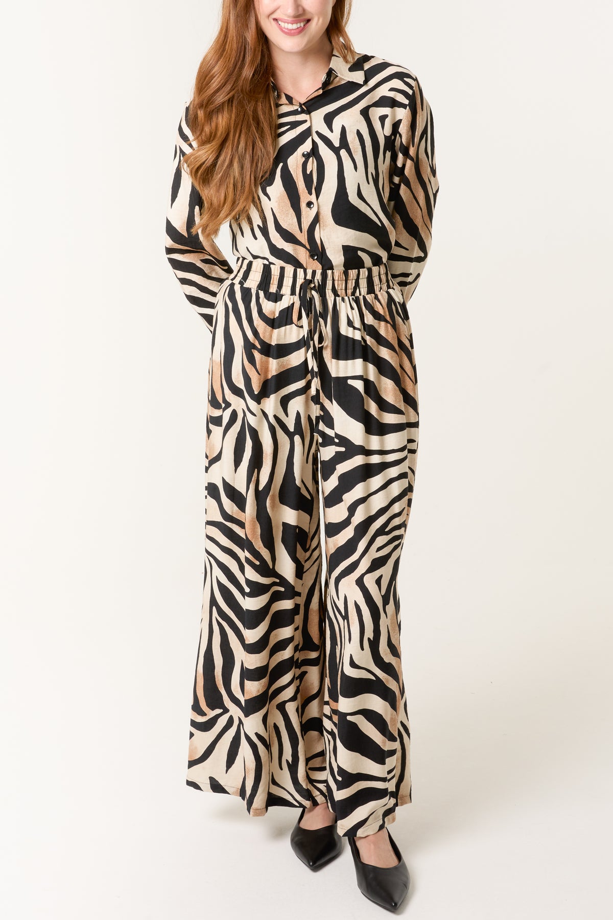 Zebra Print Wide Leg Trousers