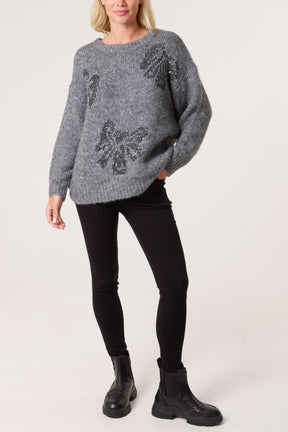 Sparkly Bow Knitted Jumper