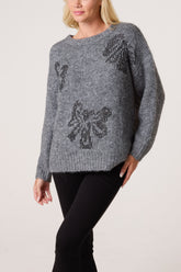 Sparkly Bow Knitted Jumper