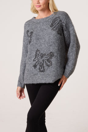Sparkly Bow Knitted Jumper