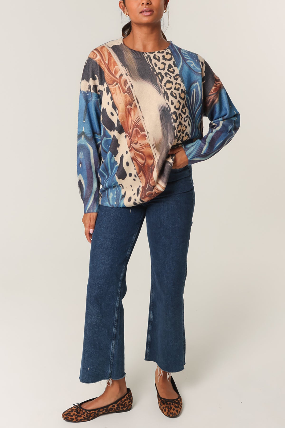 Mixed Animal Print Knit Jumper