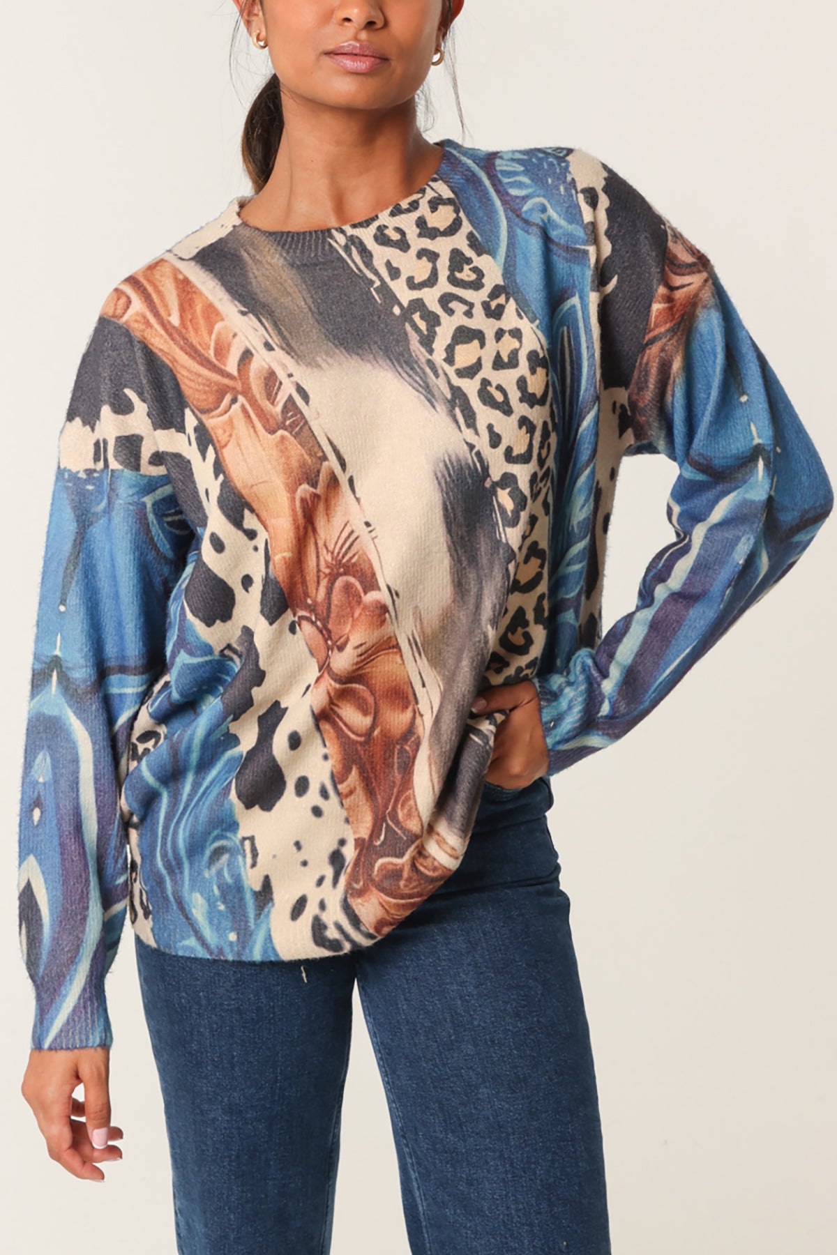 Mixed Animal Print Knit Jumper