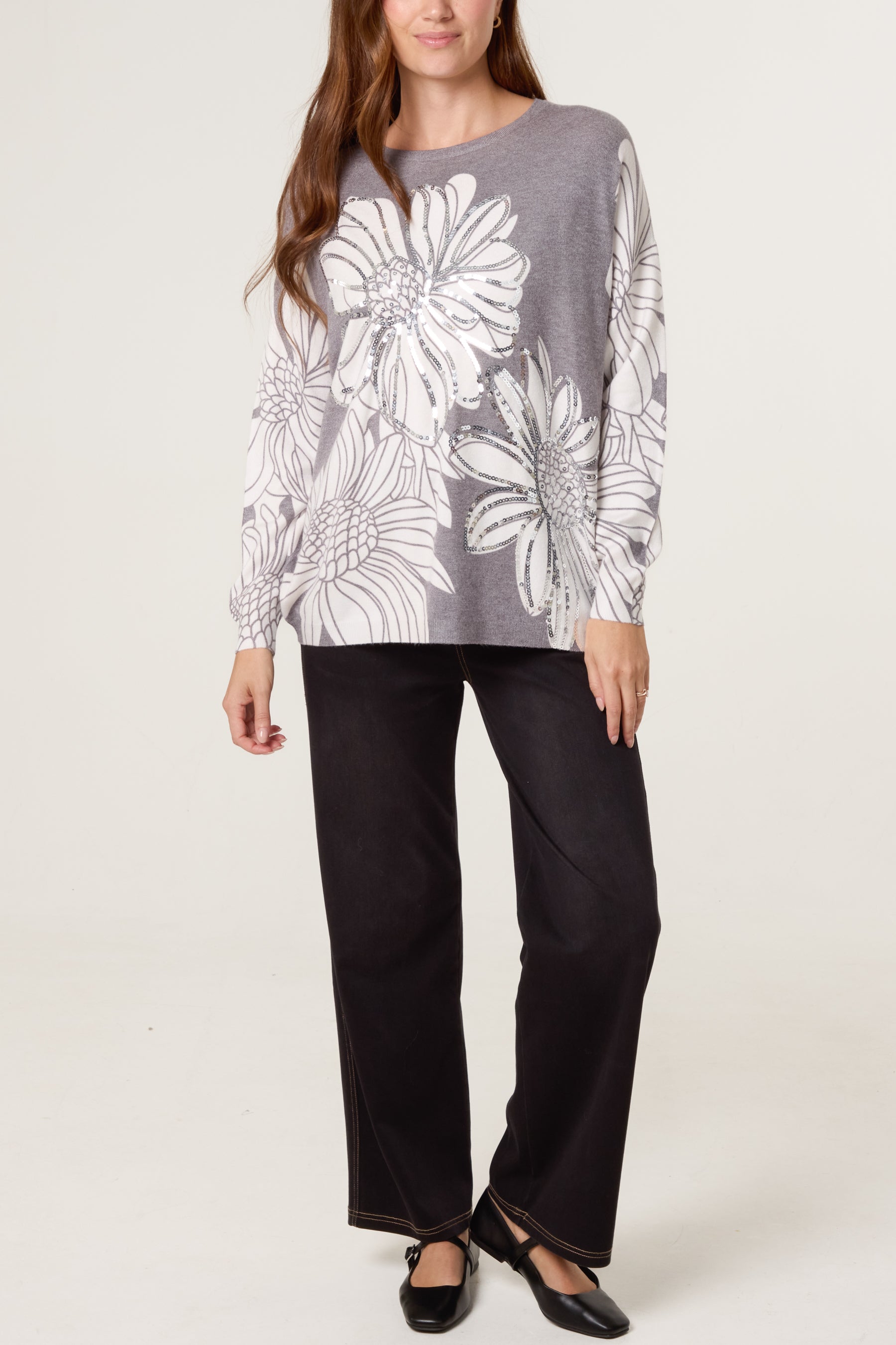 Embellished Flowers Fine Knit Jumper