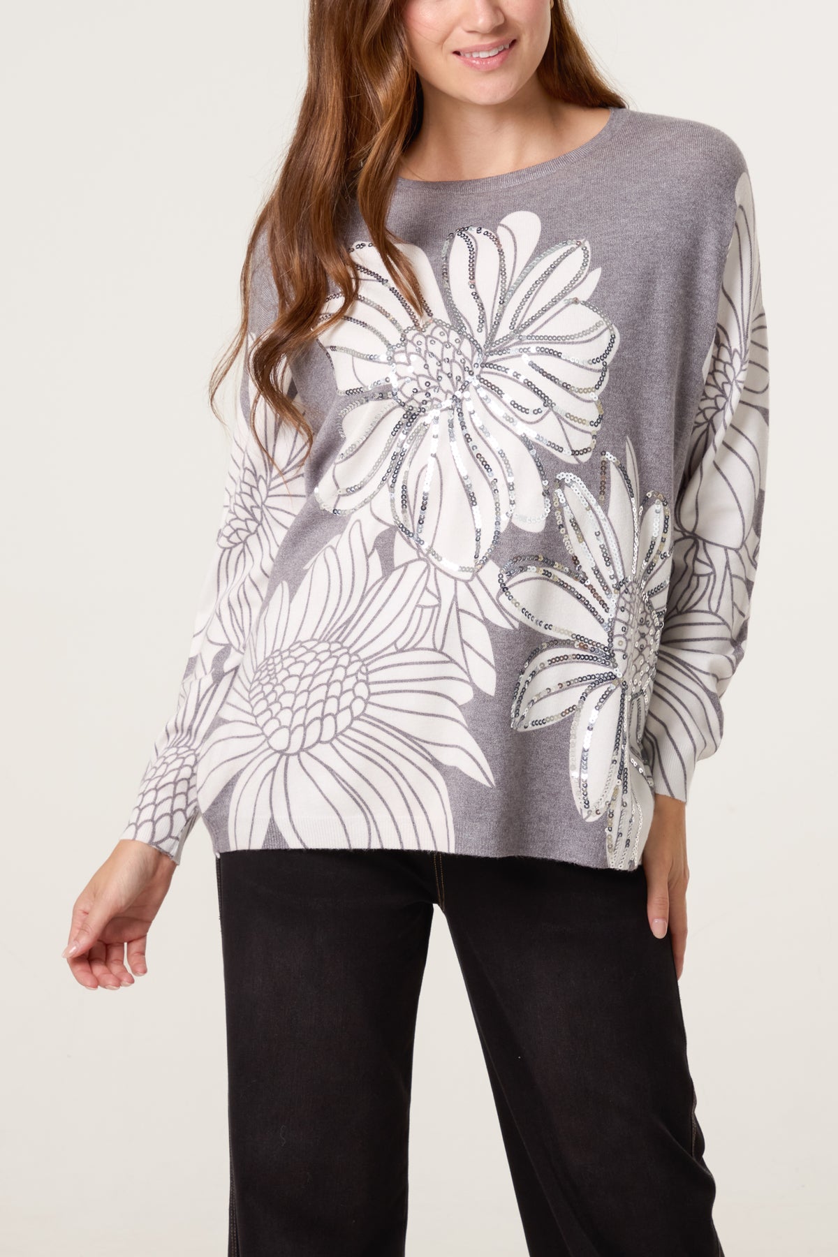 Embellished Flowers Fine Knit Jumper