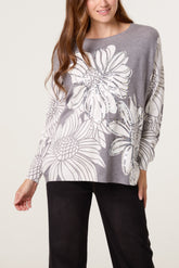 Embellished Flowers Fine Knit Jumper