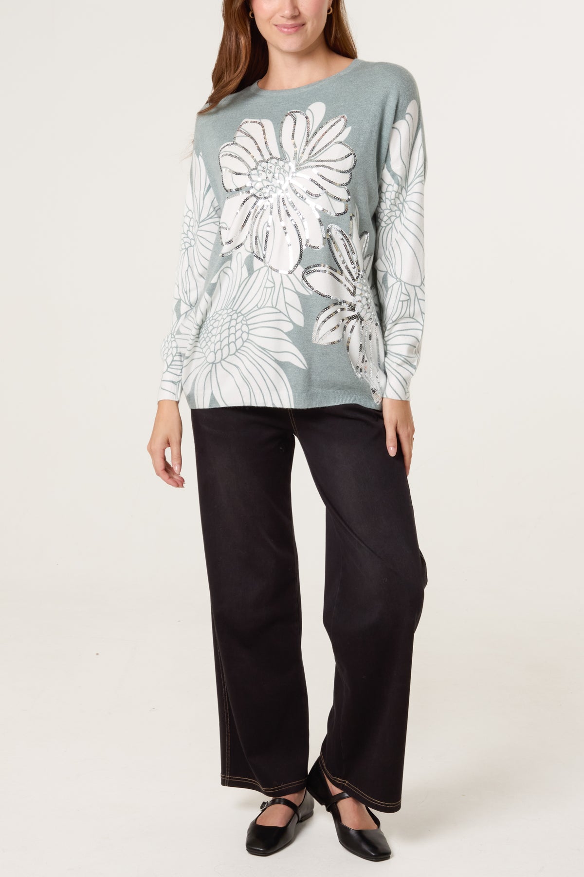 Embellished Flowers Fine Knit Jumper