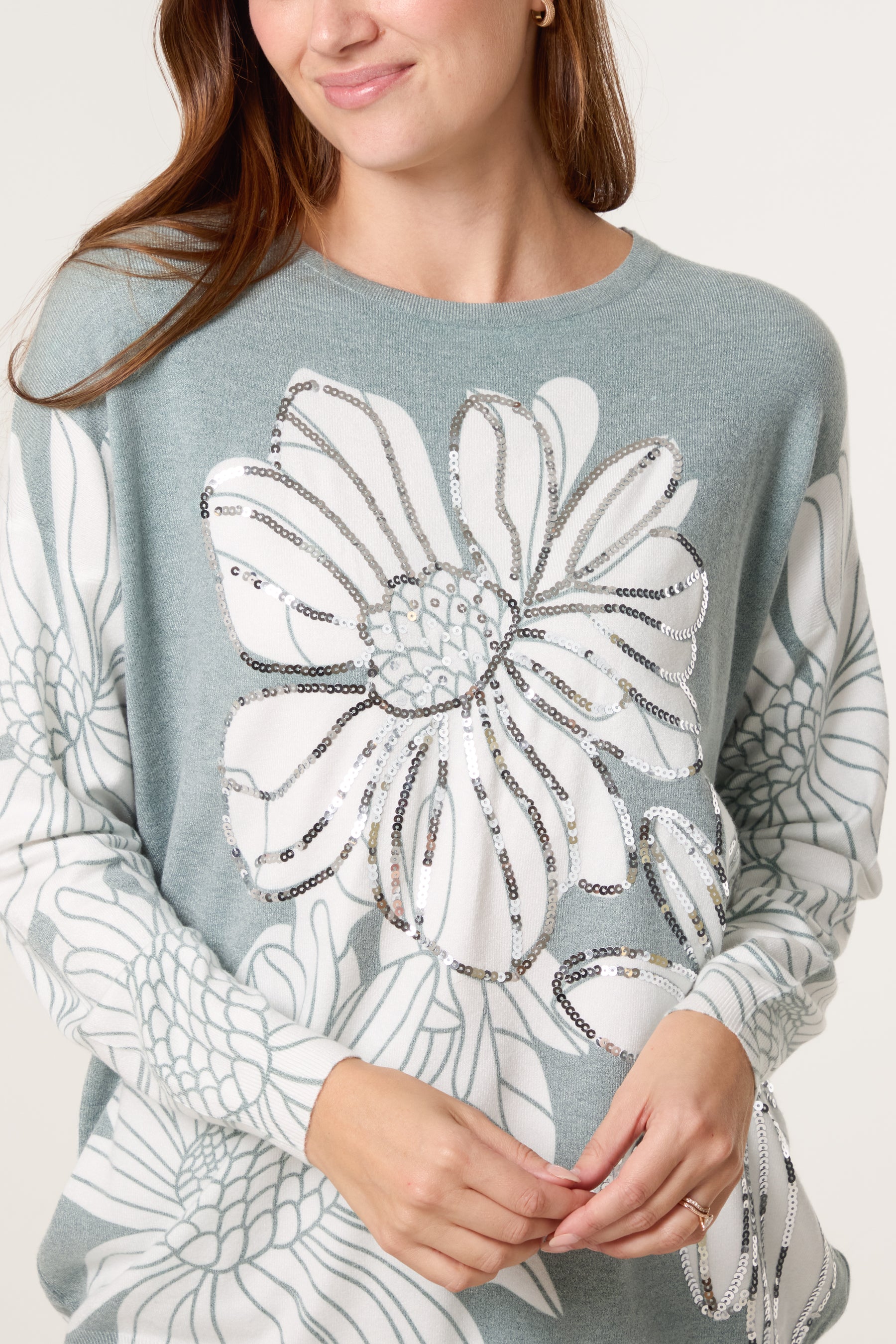 Embellished Flowers Fine Knit Jumper