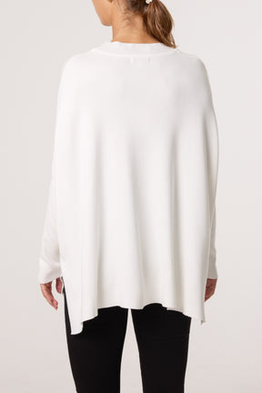 Batwing Diamante Heart High Neck Jumper