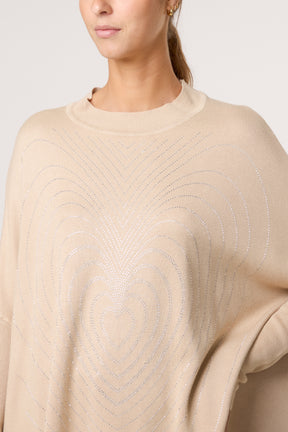 Batwing Diamante Heart High Neck Jumper