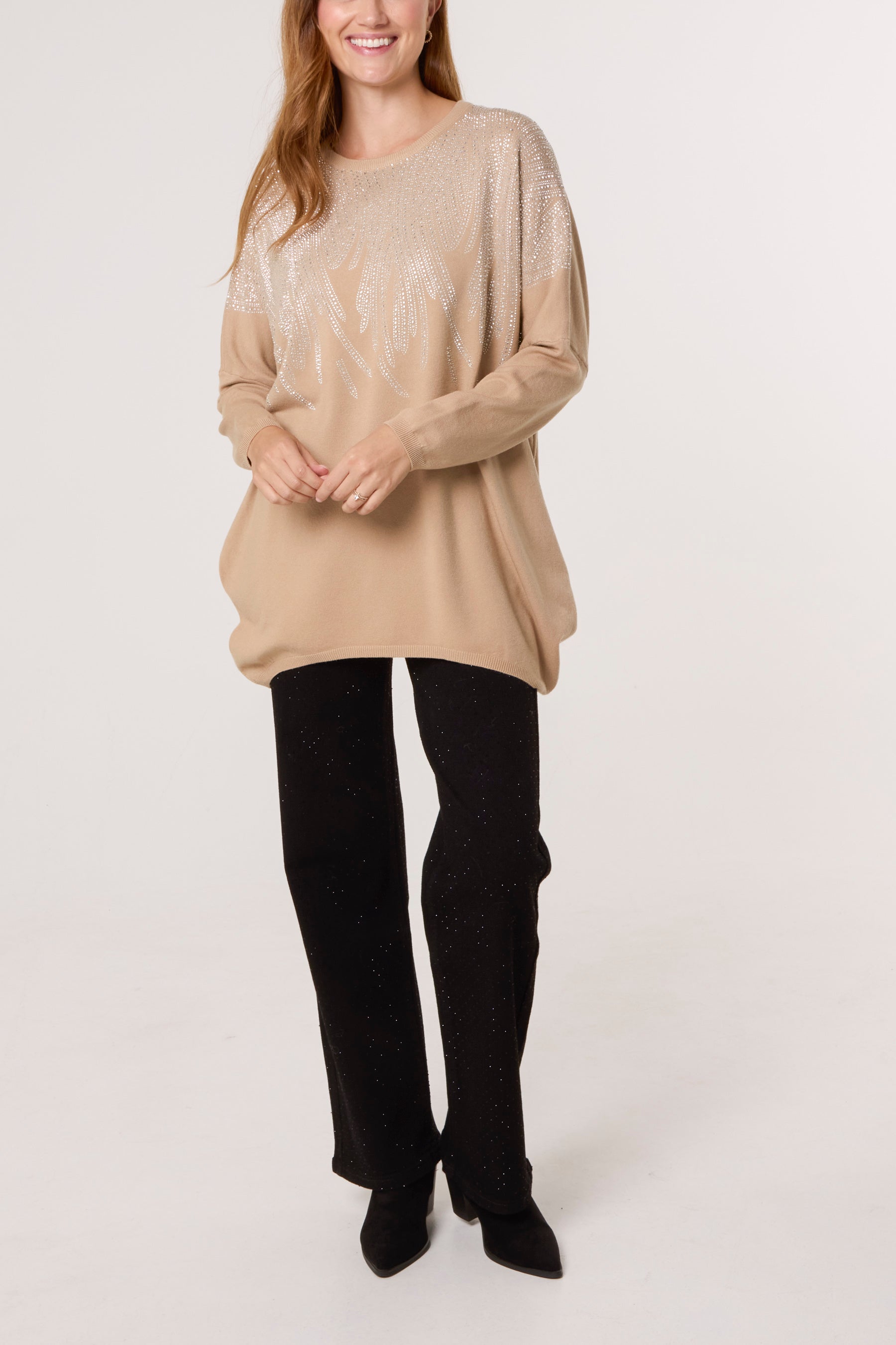Diamante Spikes Round Neck Jumper
