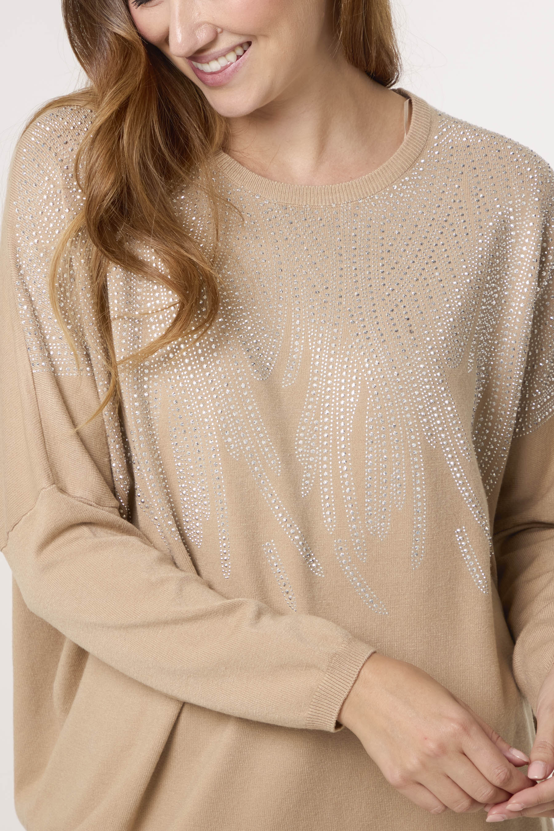 Diamante Spikes Round Neck Jumper