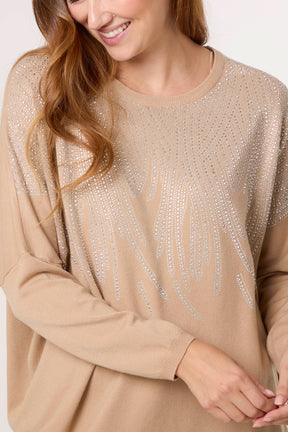 Diamante Spikes Round Neck Jumper