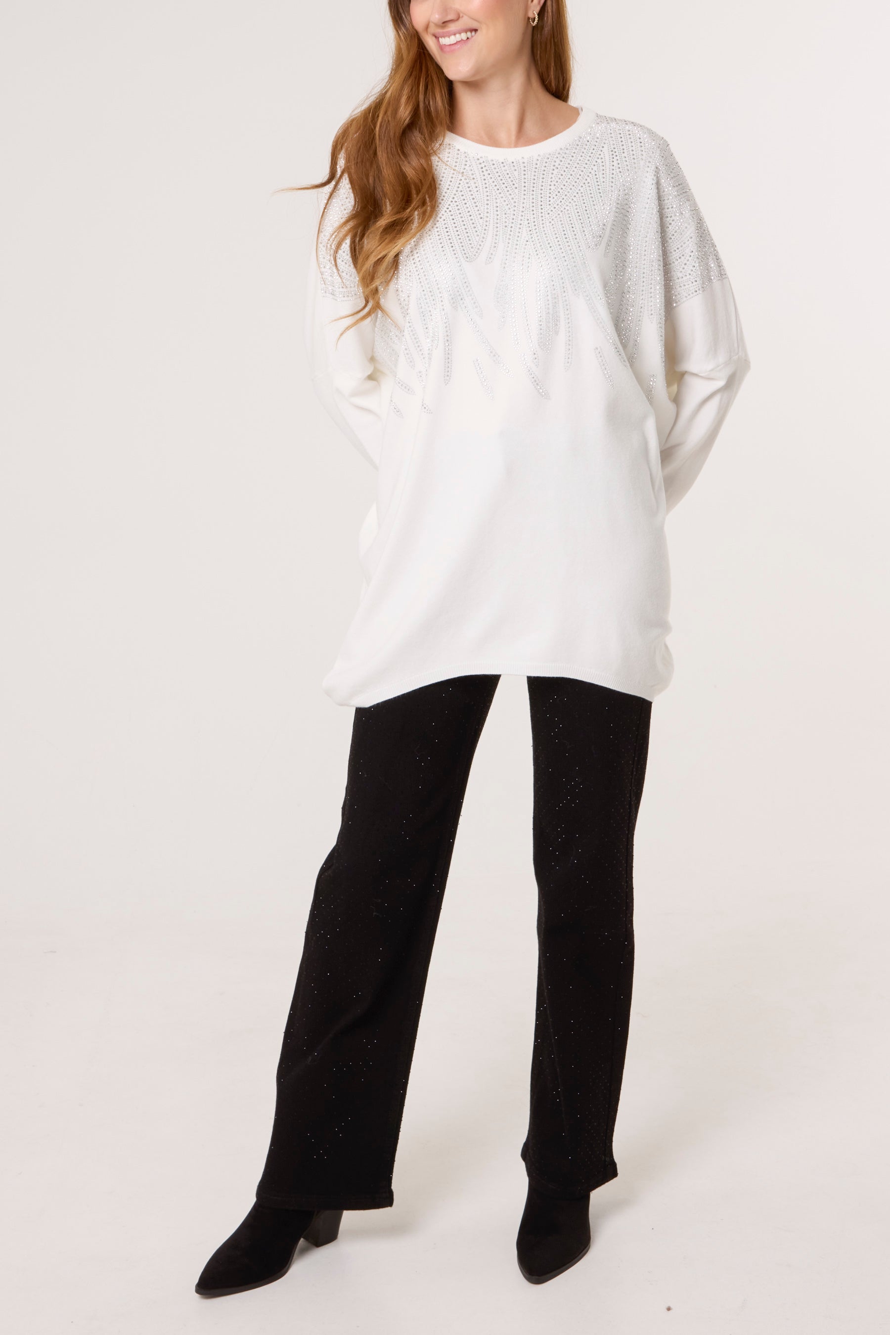 Diamante Spikes Round Neck Jumper