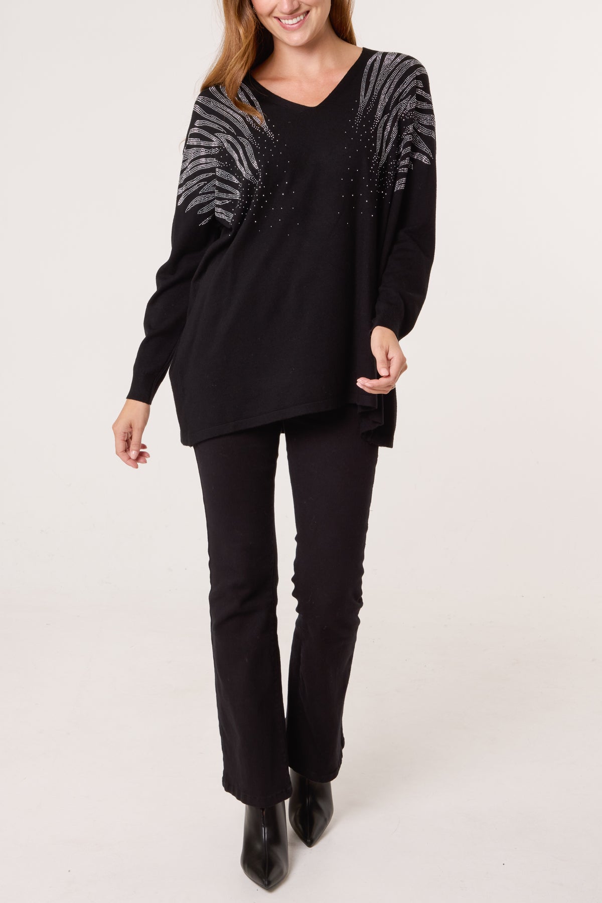 Embellished V-Neck Knit Jumper