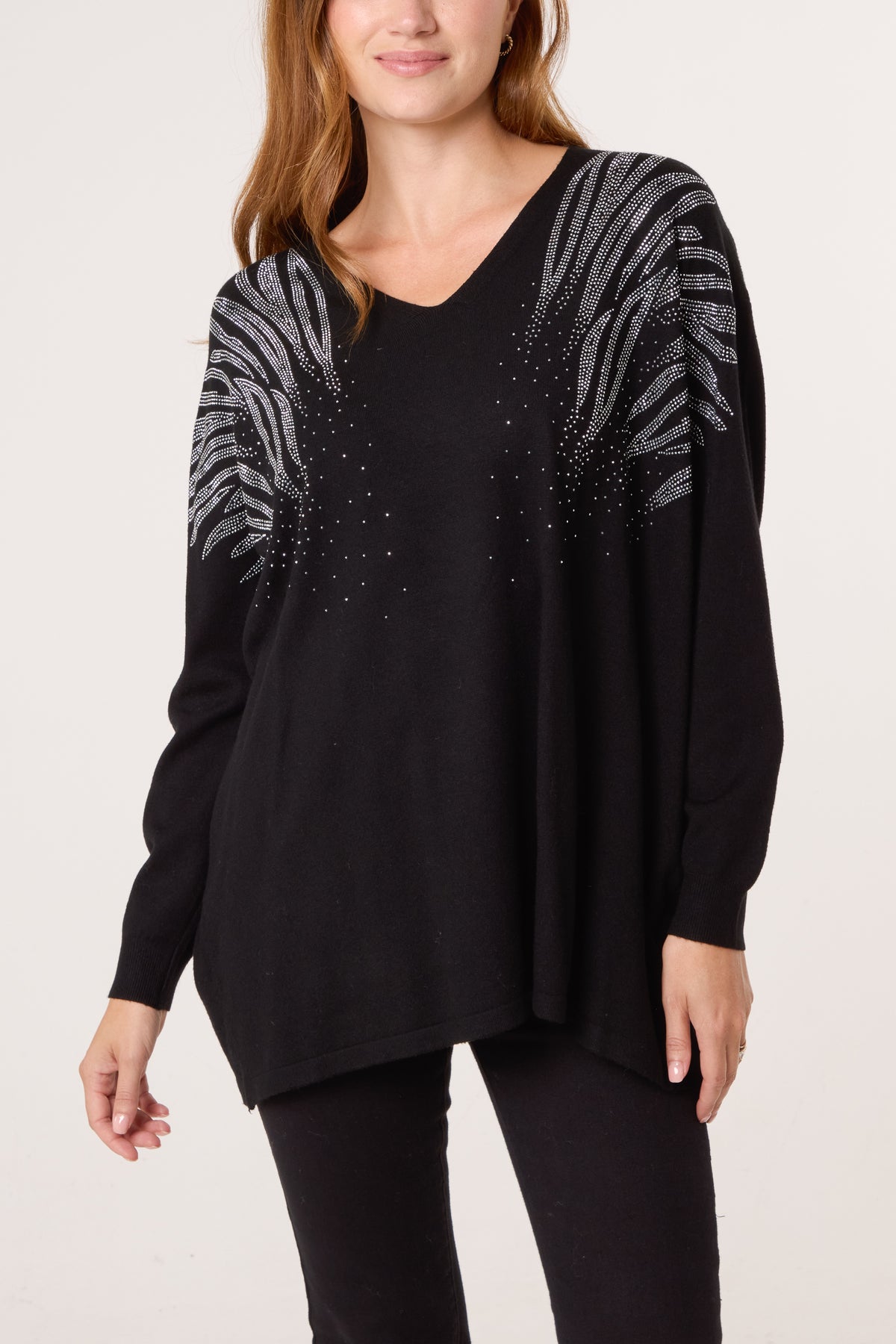 Embellished V-Neck Knit Jumper