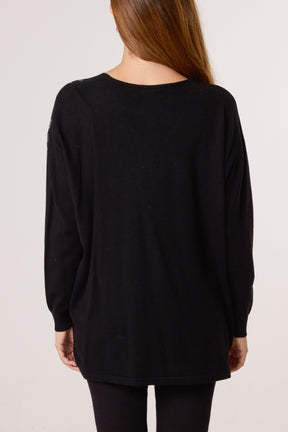 Embellished V-Neck Knit Jumper