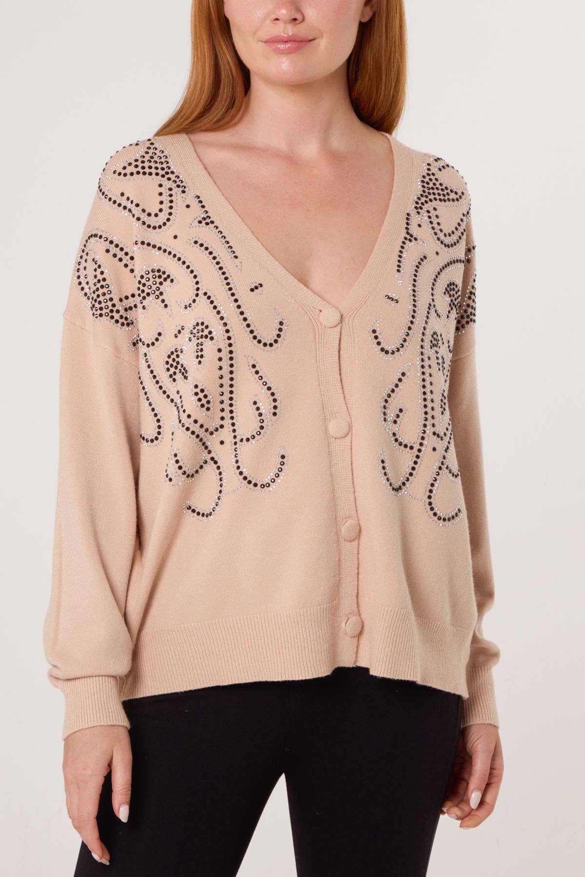 Embellished Pattern V-Neck Cardigan