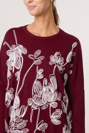 Sequin & Flower Embroidered Knit Jumper