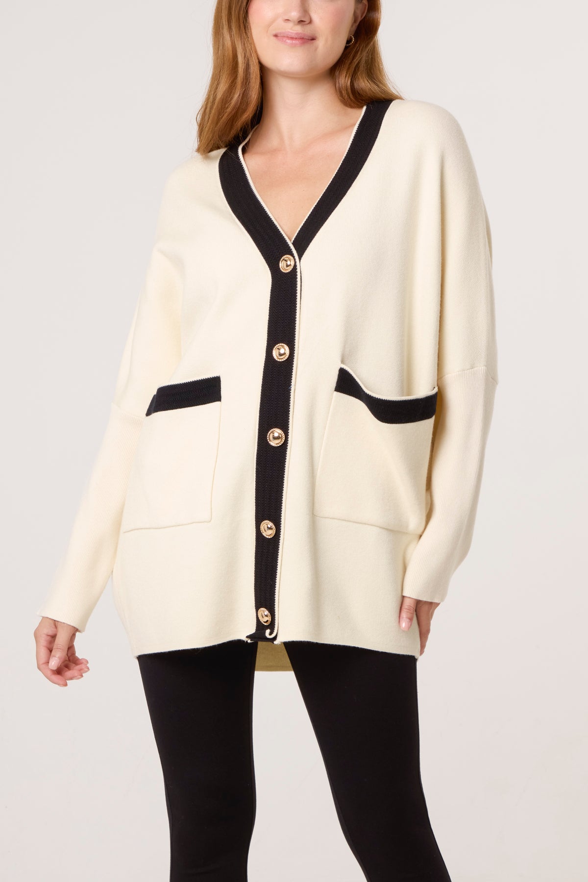 Contrast Gold Button Knit Cardigan