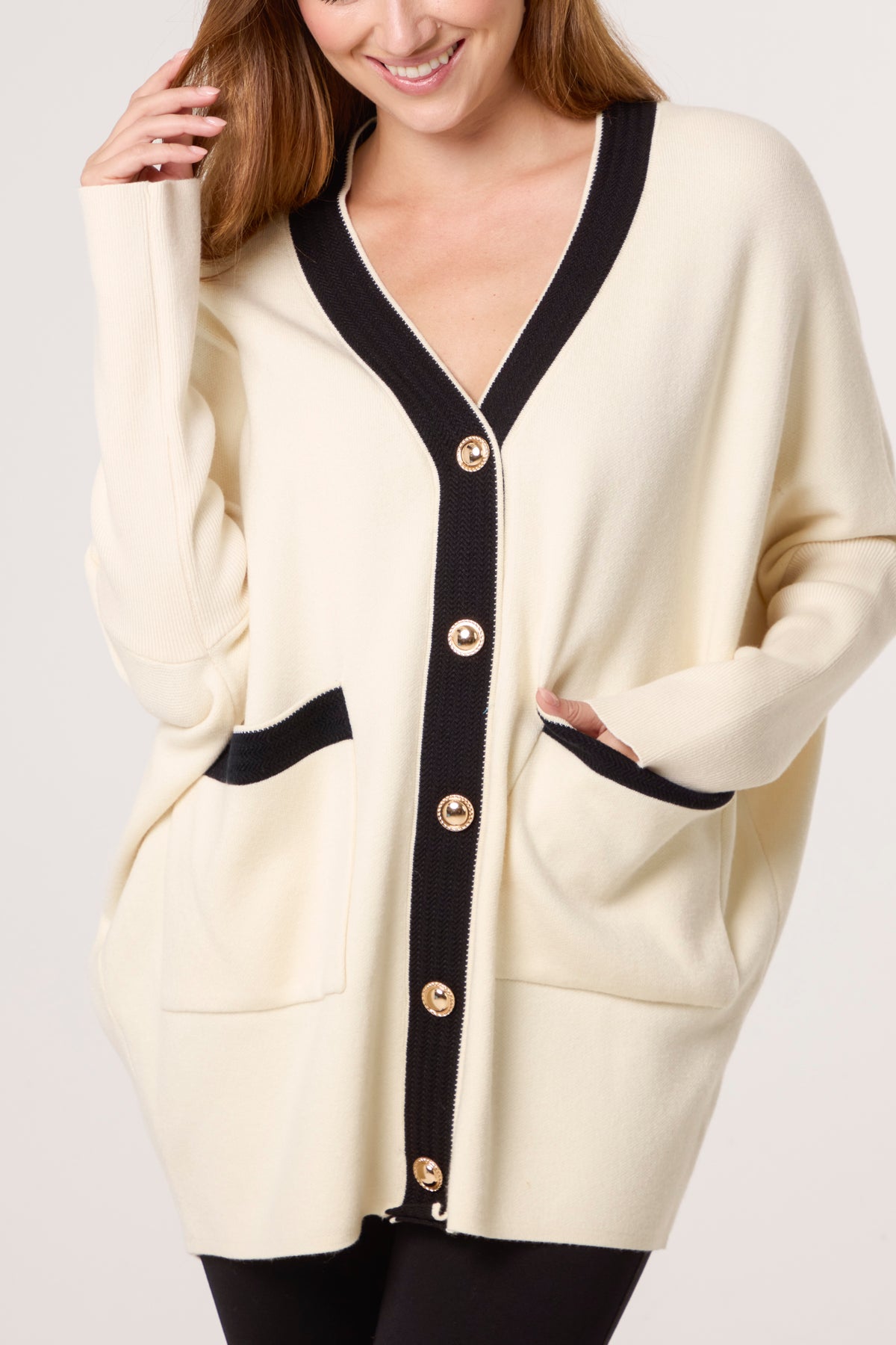Contrast Gold Button Knit Cardigan