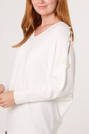 Pearl Bow Cut Out Sleeve Jumper