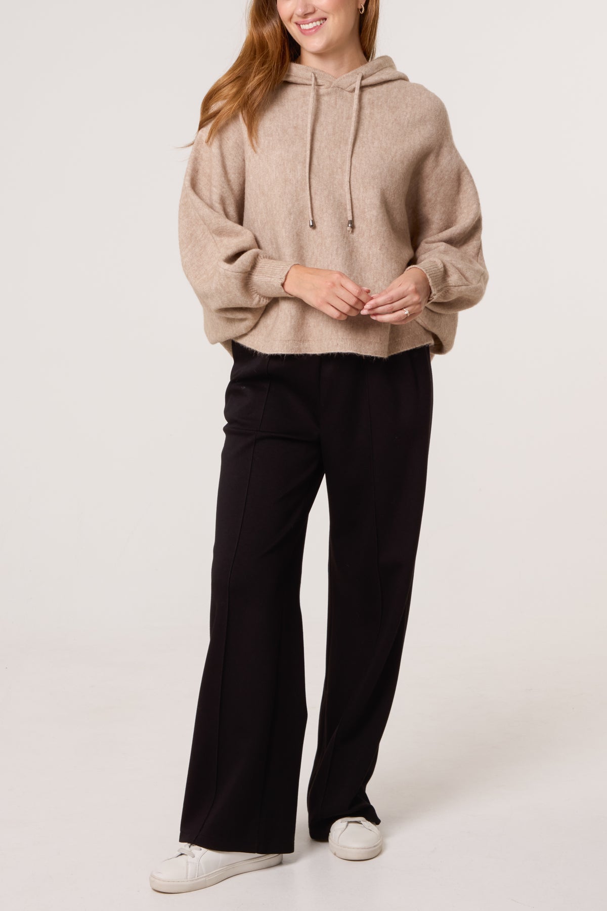 Puff Sleeve Boxy Knit Hoodie