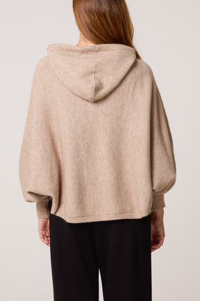 Puff Sleeve Boxy Knit Hoodie