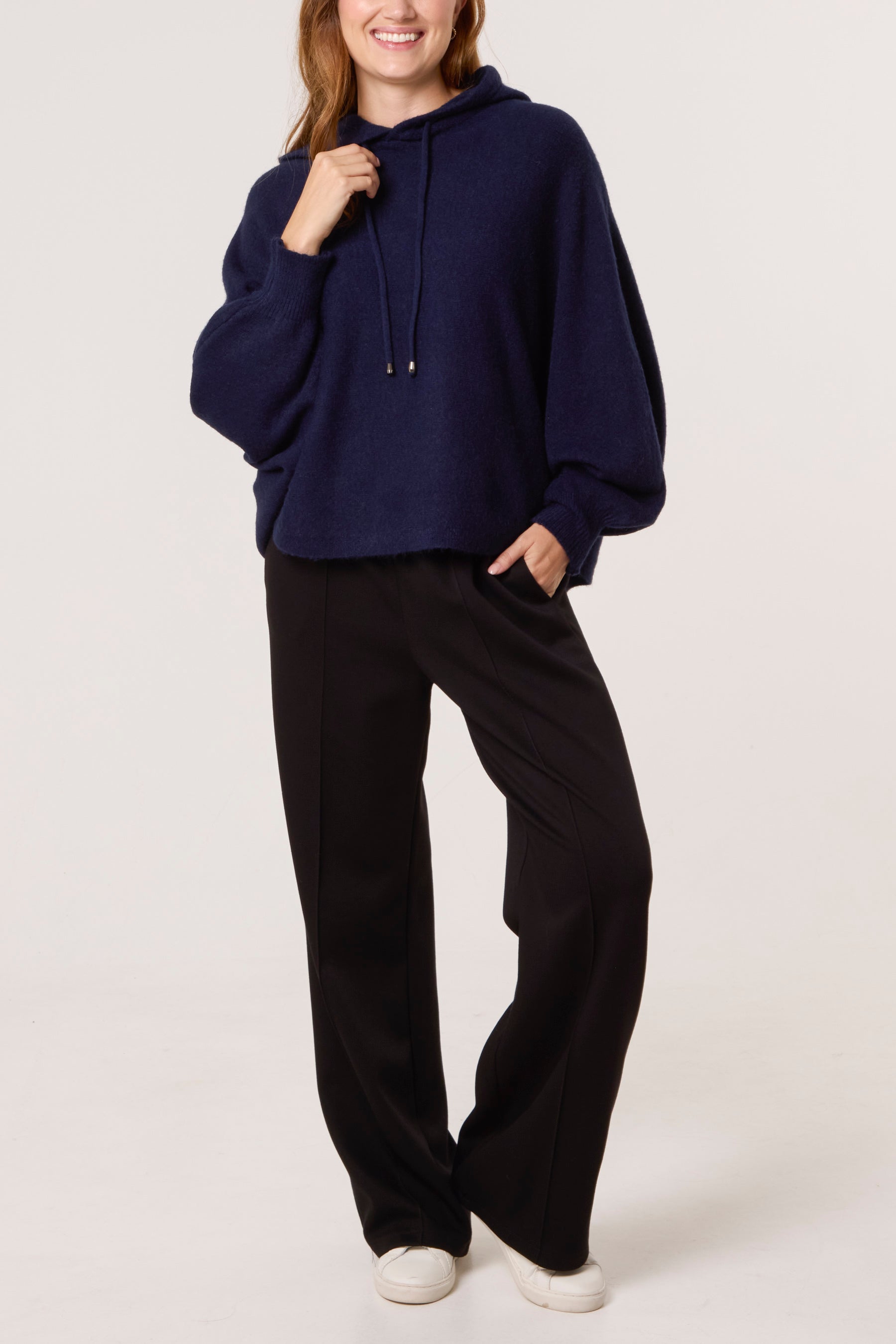 Puff Sleeve Boxy Knit Hoodie