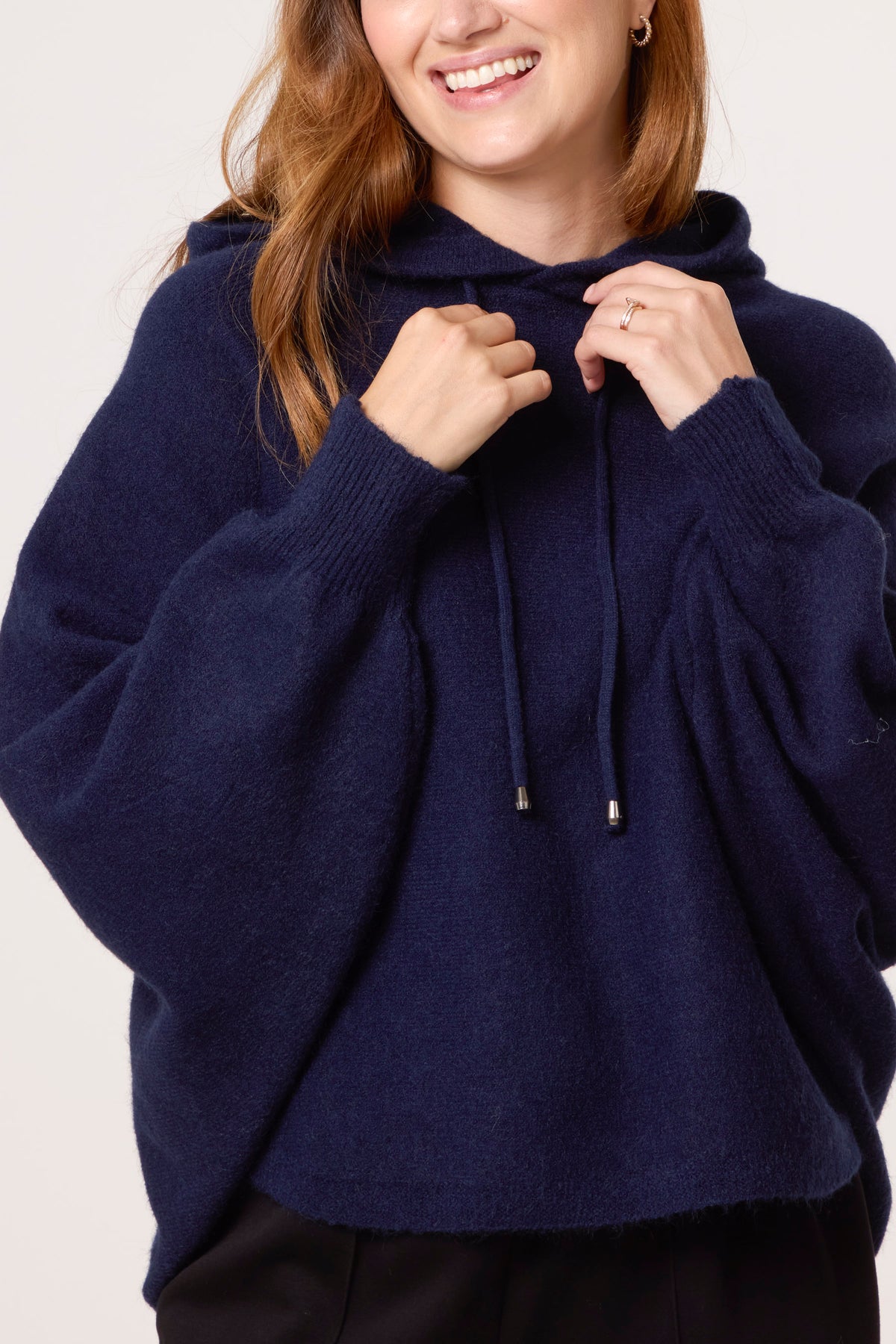 Puff Sleeve Boxy Knit Hoodie