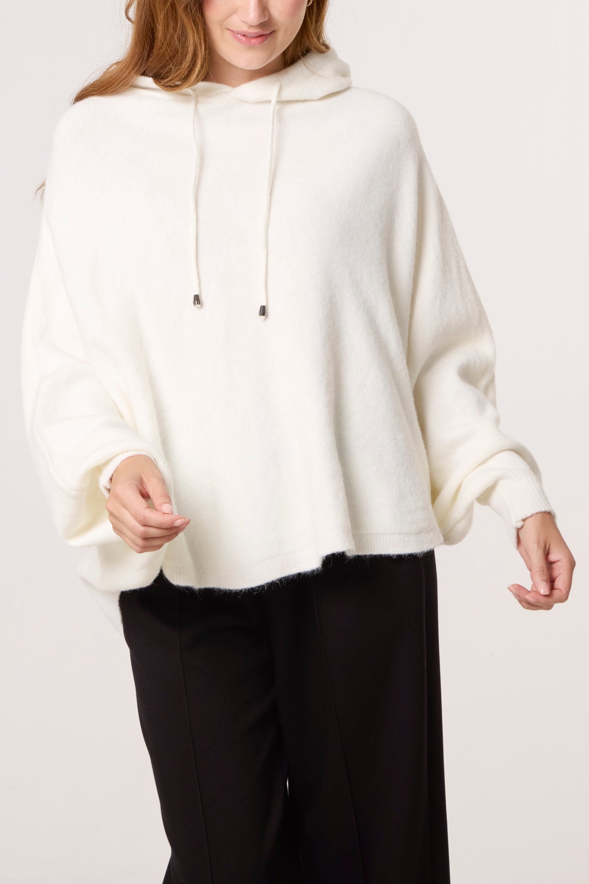 Puff Sleeve Boxy Knit Hoodie