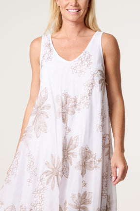 Floral Embroidery Cotton A-Line Dress