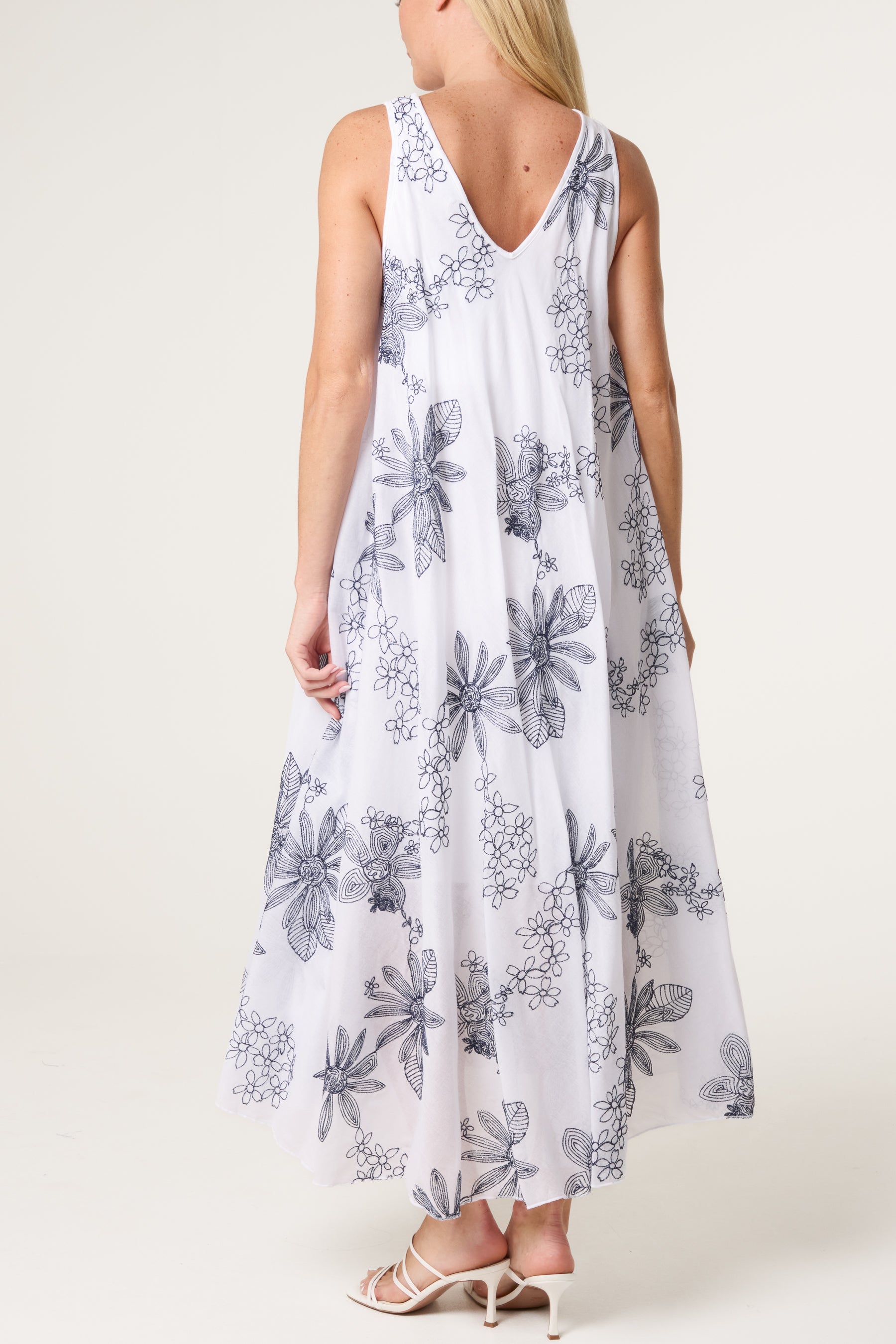 Floral Embroidery Cotton A-Line Dress
