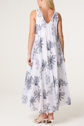 Floral Embroidery Cotton A-Line Dress
