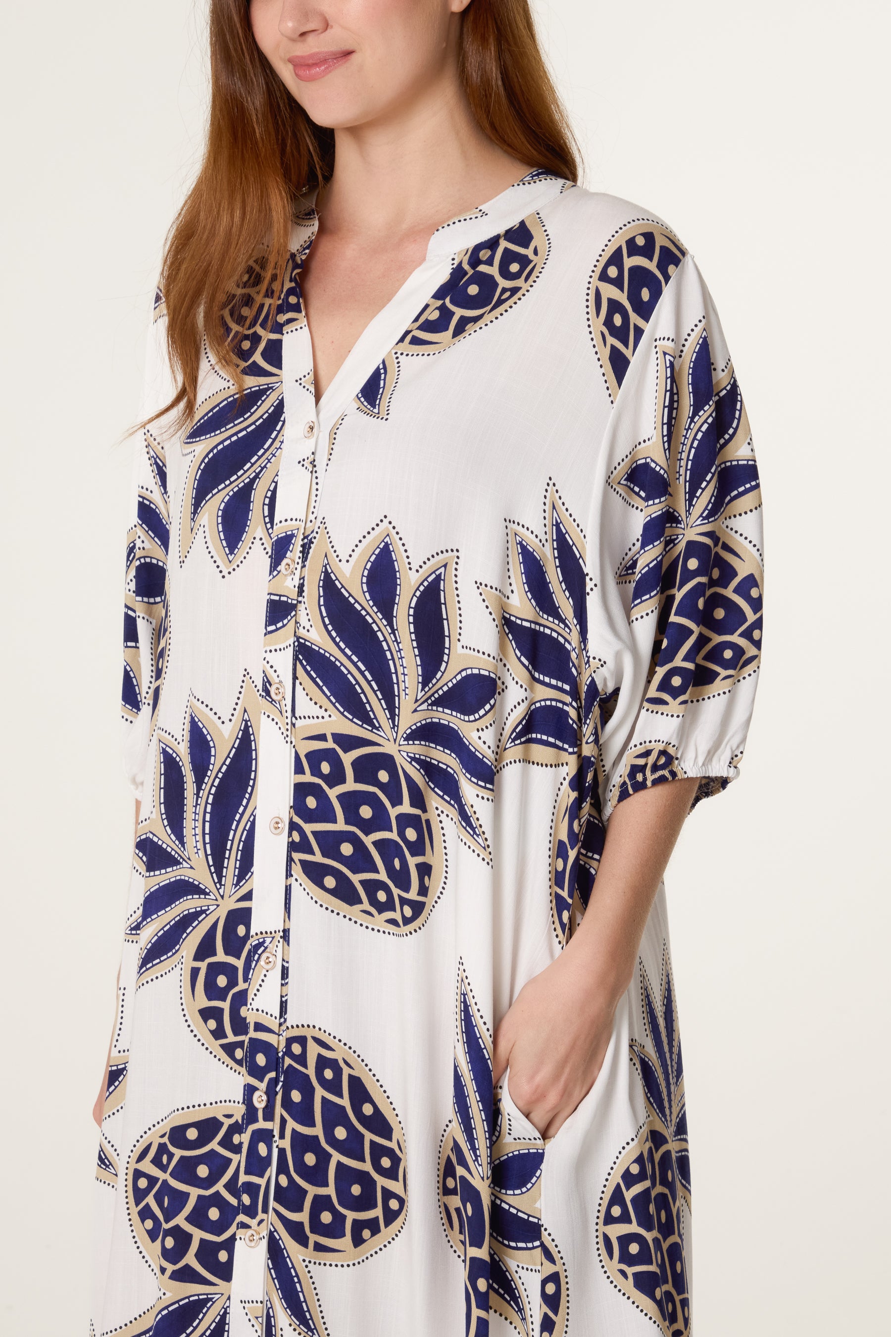 Pineapple Button Through Relaxed Dress
