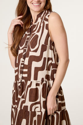 Geo Abstract Open Collar Smock Dress
