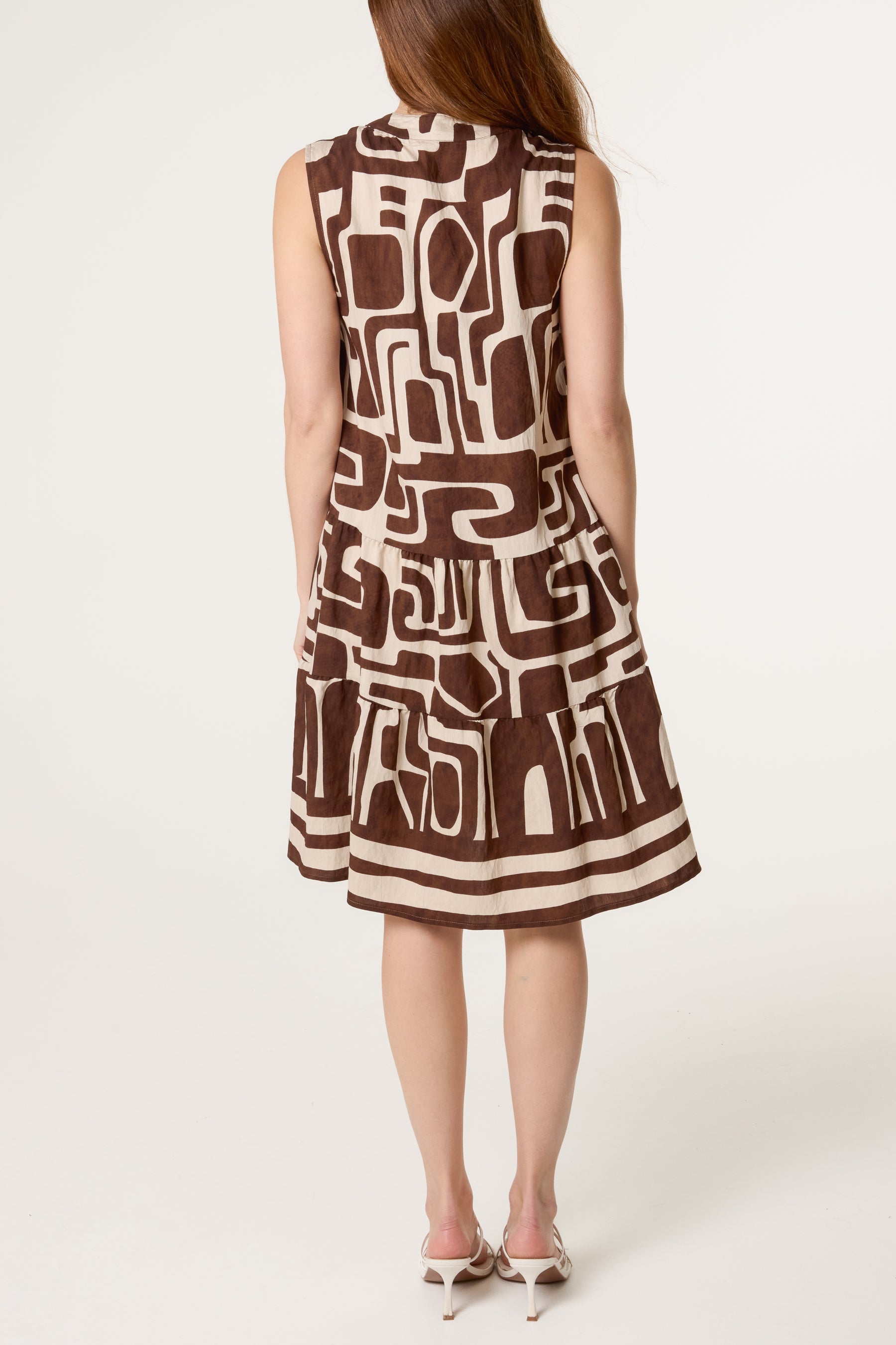 Geo Abstract Open Collar Smock Dress
