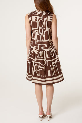 Geo Abstract Open Collar Smock Dress