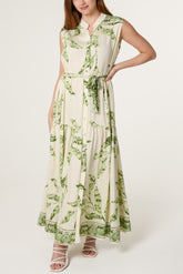 Detailed Leaf Button & Belt Dress